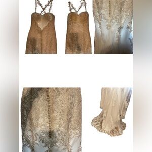 NWOT Lace mermaid wedding dress w/train, buttons up back,lace crisscross straps
